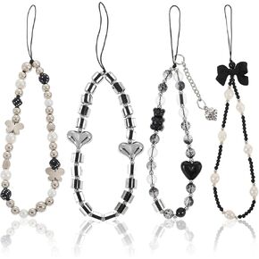 Black Beaded Phone Charms Crystal Beaded Wrist Strap Phone Strap Lanyard Cute Aesthetic Cell Phone Keychain Bracelet Strap Stationery Decoration Charm for Camera Key Purse Women Phone Case