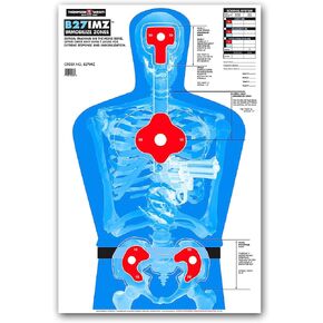 B27-IMZ Silhouette with Human Anatomy Immobilize Zones Ultra Bright Self-Defense Range Training Paper Shooting Targets - Made in USA