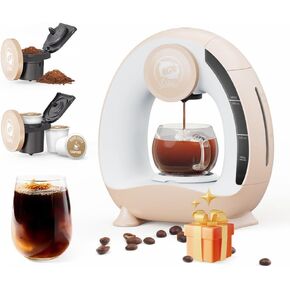 MINI Q 2-in-1 Single Serve Coffee Maker - Brew K-Cups or Ground Coffee (4-8 oz) - Compact Americano Coffee Brewer with Reusable Filter (Champagne)