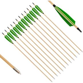 32INCH Archery Wooden Arrows Practice Target Arrows for Longbow Recurve Bow (Pack of 12)