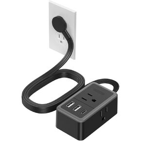 NTONPOWER Pink Power Strip, 5ft Flat Extension Cord with 3 Outlets 3 USB (1 USB C) Extension Cord Flat Wall Plug for Home Office Dorm Room Essentials