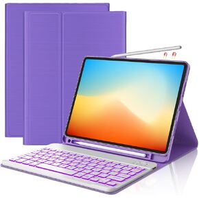 Touch Keyboard Case for iPad Air 11-inch (M2) 2024 & iPad Pro 11(4th/3rd/2nd/1st Gen), Multi-Touch Trackpad & Rainbow Backlit & 360° Rotatable, Apple Pencil Holder for iPad Air 5th & 4th 10.9" Purple