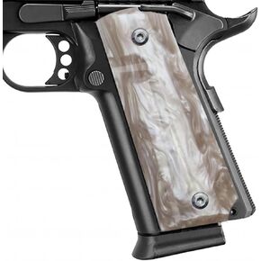 Guuun 1911 Grips High Polished Synthetic White Pearl & Ivory Pearl Resin Ambi Safety Cut Grip Screws Set Included