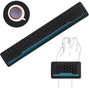 Ergonomic Mouse Pad and Keyboard Wrist Rest Set with Coaster, Message Beads Carpal Tunnel Wrist Support Mousepad with Memory Foam for Desk, Arm Palm Hand Rest, Computer, Home&Office(Black Fabric)