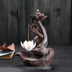 Lotus Backflow Incense Burner,Ceramic Incense Cone Holder, Incense Waterfall Fountain,Backflow Incense Holder with 60 Backflow Incense Cones,Aromatherapy Waterfall Incense Burner,Home Decor