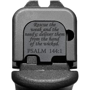 Milspin Slide Back Plate Compatible with Glock Gen 1-5 | Bible Verses | Veteran Crafted I Stainless Steel I Made in USA (Psalm 144:1, Models G43 G43x G48)