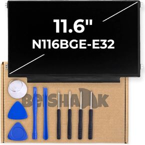 شاشة بديلة LCD غير لامعة مقاس 11.6 بوصة N116BGE-E32 - شاشة LED للكمبيوتر المحمول 1366 × 768 عالية الدقة، لا تعمل باللمس، EDP 30 Pins - مناسبة لأجهزة Lenovo وAsus وAcer وHP - مع مجموعة أدوات