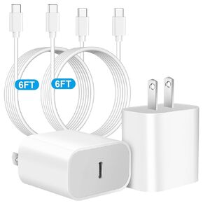 iPhone 16 Charger Fast Charging Block,20W Quick iPhone 16 USB C Charger,2Pack Fast iPhone 15 Wall Charger Adapter,6FT USB C Charger Cable Cord for iPhone 16 Pro Max/16/15 Pro Max/15 Plus,iPad Pro/Air
