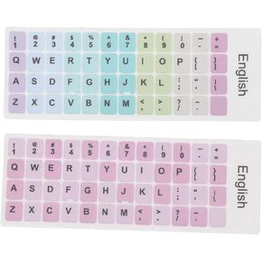 2Pcs PVC English Keyboard Replacement Letter Stickers, Colorful Background and Black Lettering, for 10-17inch Desktop Laptops(A)