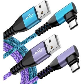 USB C Cable 3.1A Android Charger Type C Fast Charging Right Angle for iPhone 16 Pro Max Plus 15,2Pack 6ft Braid Cell Phone Power Cord for Samsung Galaxy A16 5G S24 S23 Ultra A14 A54 S22 A13 A53 A15