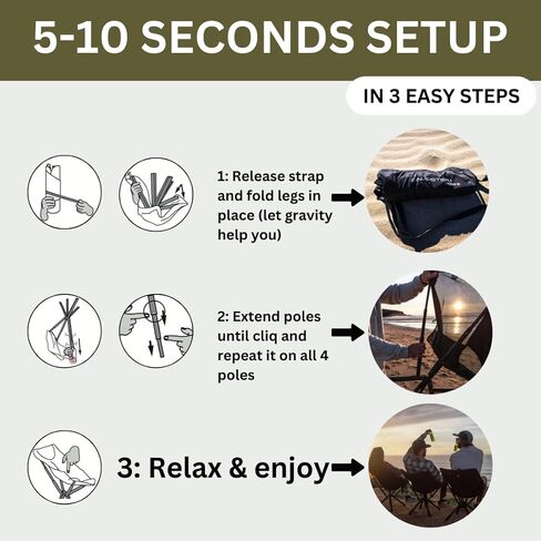 Sitpack Black Folding Camping Chair | 300 Lbs Capacity | Ultra Lightweight, Compact & Portable | Includes Backpack Bag for Outdoor Adventures, Beach, Hiking & Backpacking (Black) in Saudi Arabia
