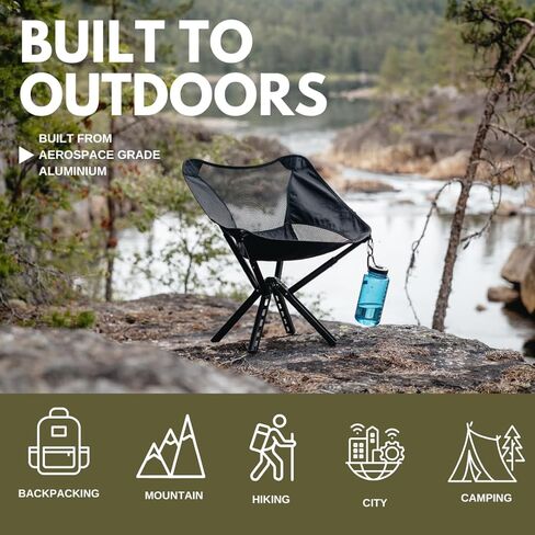 Sitpack Black Folding Camping Chair | 300 Lbs Capacity | Ultra Lightweight, Compact & Portable | Includes Backpack Bag for Outdoor Adventures, Beach, Hiking & Backpacking (Black) in Saudi Arabia