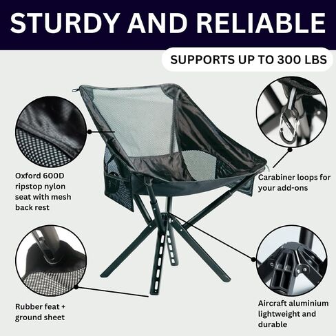 Sitpack Black Folding Camping Chair | 300 Lbs Capacity | Ultra Lightweight, Compact & Portable | Includes Backpack Bag for Outdoor Adventures, Beach, Hiking & Backpacking (Black) in Saudi Arabia