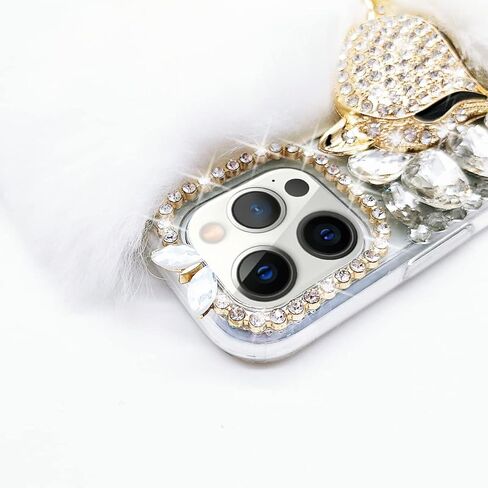 Losin Plush Case Compatible with Apple iPhone 13 Pro Max 6.7 Inch Case Cute Fuzzy Furry Winter Rabbit Hair Warm Plush Fluffy Fur Diamond Gemstone 3D Fox Head Soft TPU case Pink in Kuwait