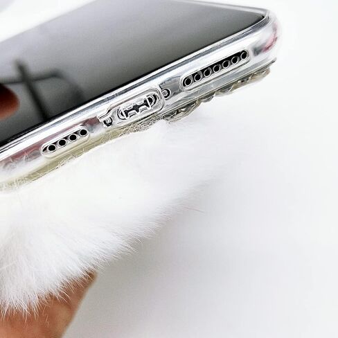 Losin Plush Case Compatible with Apple iPhone 13 Pro Max 6.7 Inch Case Cute Fuzzy Furry Winter Rabbit Hair Warm Plush Fluffy Fur Diamond Gemstone 3D Fox Head Soft TPU case Pink in Kuwait
