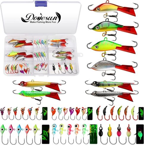 مجموعة أدوات صيد الأسماك على الجليد من Dovesun، طُعم صيد الأسماك على الجليد يتوهج في الظلام معدات صيد الأسماك على الجليد معدات صيد السمك Panfish Crappie Jigs مجموعة صيد الأسماك على الجليد 8-40 قطعة in Kuwait