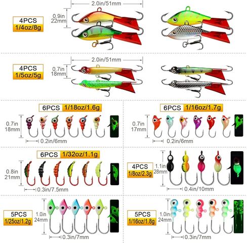 مجموعة أدوات صيد الأسماك على الجليد من Dovesun، طُعم صيد الأسماك على الجليد يتوهج في الظلام معدات صيد الأسماك على الجليد معدات صيد السمك Panfish Crappie Jigs مجموعة صيد الأسماك على الجليد 8-40 قطعة in Kuwait