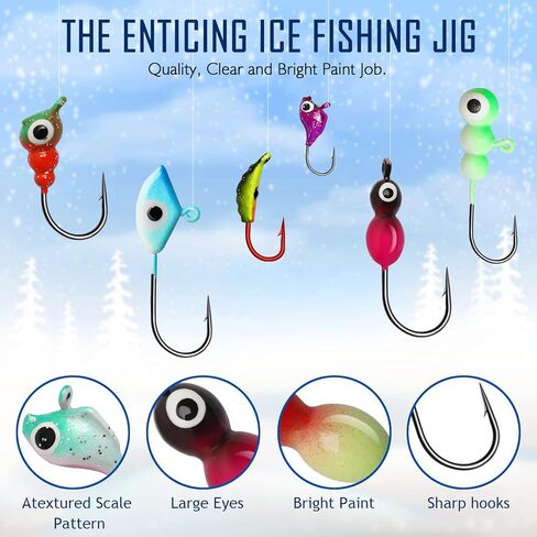 مجموعة أدوات صيد الأسماك على الجليد من Dovesun، طُعم صيد الأسماك على الجليد يتوهج في الظلام معدات صيد الأسماك على الجليد معدات صيد السمك Panfish Crappie Jigs مجموعة صيد الأسماك على الجليد 8-40 قطعة in Kuwait