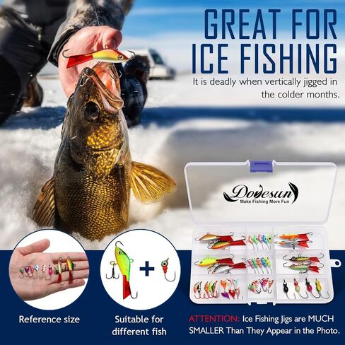 مجموعة أدوات صيد الأسماك على الجليد من Dovesun، طُعم صيد الأسماك على الجليد يتوهج في الظلام معدات صيد الأسماك على الجليد معدات صيد السمك Panfish Crappie Jigs مجموعة صيد الأسماك على الجليد 8-40 قطعة in Kuwait