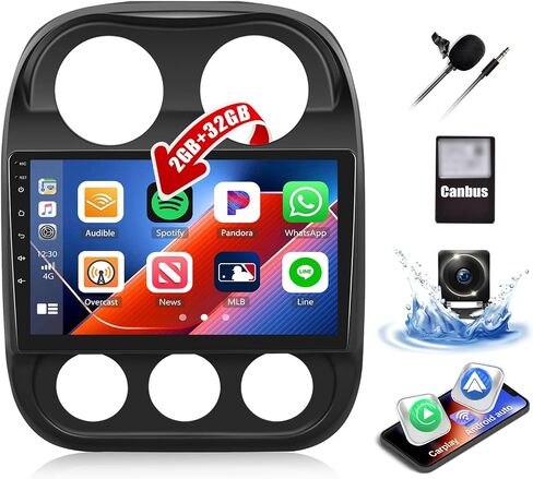 راديو سيارة 2G + 32G لسيارة Jeep Compass Patriot 2010-2016 مع CarPlay Android Auto 10.1 بوصة تعمل باللمس ستيريو سيارة مع بلوتوث، WiFi، Android 13، ملاحة GPS، كاميرا احتياطية عالية الدقة in Saudi Arabia