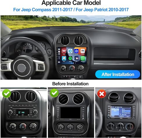راديو سيارة 2G + 32G لسيارة Jeep Compass Patriot 2010-2016 مع CarPlay Android Auto 10.1 بوصة تعمل باللمس ستيريو سيارة مع بلوتوث، WiFi، Android 13، ملاحة GPS، كاميرا احتياطية عالية الدقة in Saudi Arabia