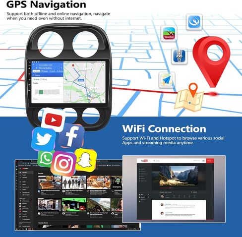 راديو سيارة 2G + 32G لسيارة Jeep Compass Patriot 2010-2016 مع CarPlay Android Auto 10.1 بوصة تعمل باللمس ستيريو سيارة مع بلوتوث، WiFi، Android 13، ملاحة GPS، كاميرا احتياطية عالية الدقة in Saudi Arabia