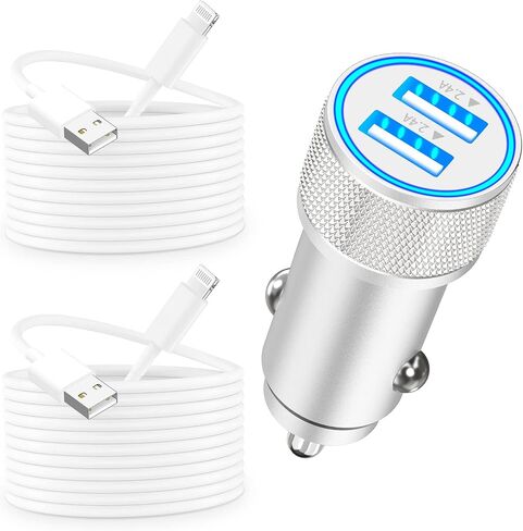 iPhone Car Charger Fast Charging, [Apple MFi Certified] 4.8A Dual USB All Metal Rapid Power Car Charger with 2 Pack Lightning Cord Quick Car Charging for iPhone 14 13 12 11 Pro/XS/XR/X/SE/iPad in Saudi Arabia