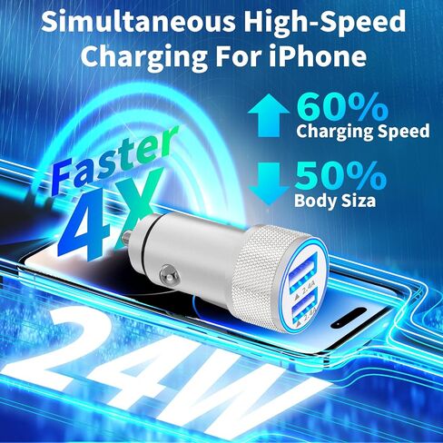 iPhone Car Charger Fast Charging, [Apple MFi Certified] 4.8A Dual USB All Metal Rapid Power Car Charger with 2 Pack Lightning Cord Quick Car Charging for iPhone 14 13 12 11 Pro/XS/XR/X/SE/iPad in Saudi Arabia
