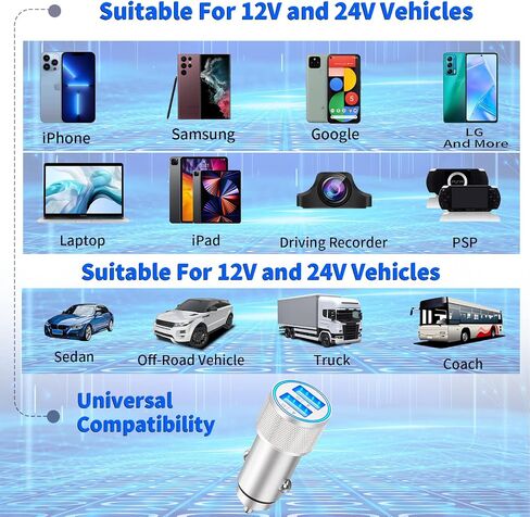iPhone Car Charger Fast Charging, [Apple MFi Certified] 4.8A Dual USB All Metal Rapid Power Car Charger with 2 Pack Lightning Cord Quick Car Charging for iPhone 14 13 12 11 Pro/XS/XR/X/SE/iPad in Saudi Arabia