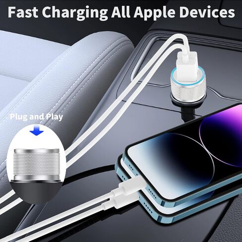 iPhone Car Charger Fast Charging, [Apple MFi Certified] 4.8A Dual USB All Metal Rapid Power Car Charger with 2 Pack Lightning Cord Quick Car Charging for iPhone 14 13 12 11 Pro/XS/XR/X/SE/iPad in Saudi Arabia