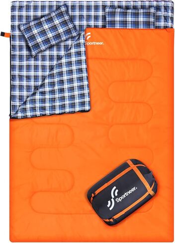 Sportneer Double Sleeping Bag - 2 Person Queen Size Sleeping Bag with 2 Pillows for Adults Kids in 3 Season Warm Cold Weather, Waterproof Lightweight for Outdoor, Camping, Backpacking, Hiking in Kuwait