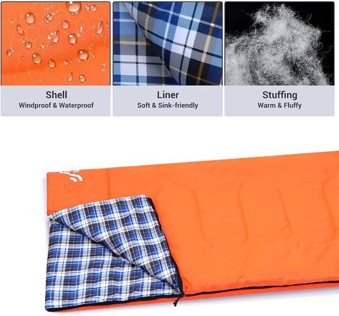 Sportneer Double Sleeping Bag - 2 Person Queen Size Sleeping Bag with 2 Pillows for Adults Kids in 3 Season Warm Cold Weather, Waterproof Lightweight for Outdoor, Camping, Backpacking, Hiking in Kuwait