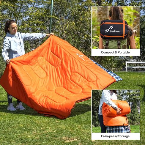 Sportneer Double Sleeping Bag - 2 Person Queen Size Sleeping Bag with 2 Pillows for Adults Kids in 3 Season Warm Cold Weather, Waterproof Lightweight for Outdoor, Camping, Backpacking, Hiking in Kuwait