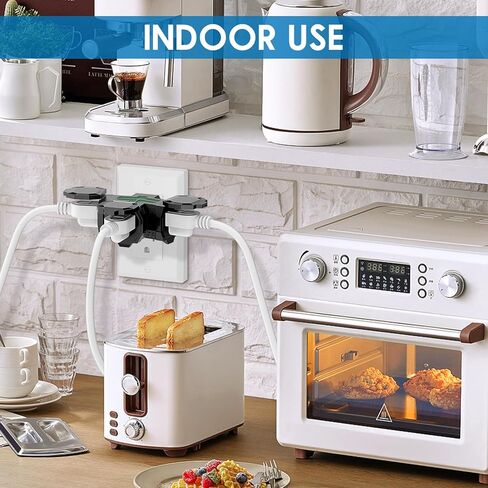 K KASONIC - محول كهربائي متعدد المنافذ، محول داخلي خارجي ثلاثي الاتجاهات مع غطاء واقٍ، صنبور طاقة مؤرض للخدمة الشاقة مدرج في قائمة ETL، عبوتان مقسم توصيل 1875 وات/15 أمبير للمنزل والمكتب والخارج باللون الأخضر in Kuwait