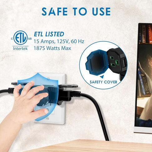 K KASONIC - محول كهربائي متعدد المنافذ، محول داخلي خارجي ثلاثي الاتجاهات مع غطاء واقٍ، صنبور طاقة مؤرض للخدمة الشاقة مدرج في قائمة ETL، عبوتان مقسم توصيل 1875 وات/15 أمبير للمنزل والمكتب والخارج باللون الأخضر in Kuwait