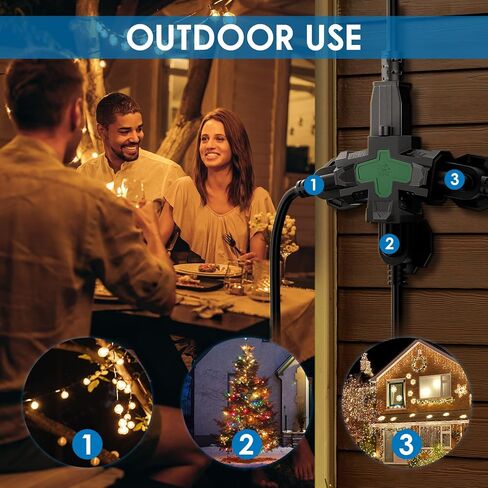 K KASONIC - محول كهربائي متعدد المنافذ، محول داخلي خارجي ثلاثي الاتجاهات مع غطاء واقٍ، صنبور طاقة مؤرض للخدمة الشاقة مدرج في قائمة ETL، عبوتان مقسم توصيل 1875 وات/15 أمبير للمنزل والمكتب والخارج باللون الأخضر in Kuwait