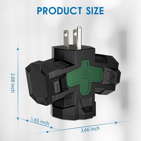 K KASONIC - محول كهربائي متعدد المنافذ، محول داخلي خارجي ثلاثي الاتجاهات مع غطاء واقٍ، صنبور طاقة مؤرض للخدمة الشاقة مدرج في قائمة ETL، عبوتان مقسم توصيل 1875 وات/15 أمبير للمنزل والمكتب والخارج باللون الأخضر in Kuwait
