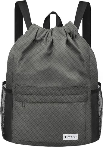 Time2go Drawstring Backpack Sports Gym Sackpack with Mesh Pockets Water-Resistant String Cinch Beach Bag for Men Women(Gradient Gray) in Kuwait