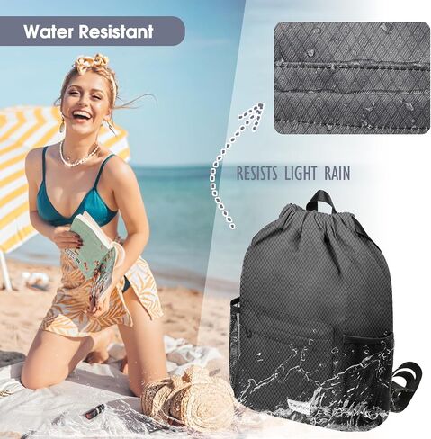 Time2go Drawstring Backpack Sports Gym Sackpack with Mesh Pockets Water-Resistant String Cinch Beach Bag for Men Women(Gradient Gray) in Kuwait