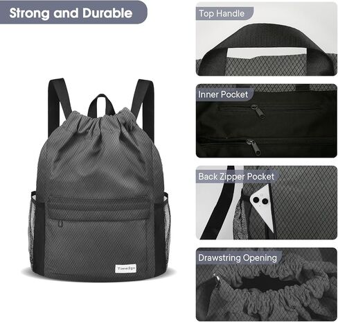 Time2go Drawstring Backpack Sports Gym Sackpack with Mesh Pockets Water-Resistant String Cinch Beach Bag for Men Women(Gradient Gray) in Kuwait