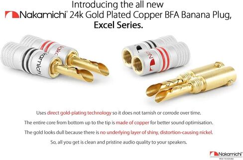 Nakamichi GrubLock Excel Series 24k Gold Plated BFA Banana Plugs, 10-18 AWG in Kuwait