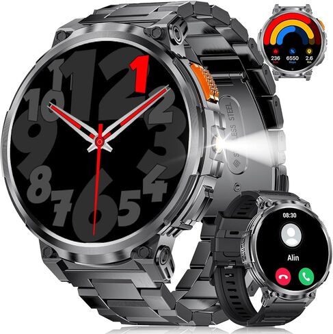 FOXBOX 1.85" IPS Ultra Screen Smartwatch with LED Flashlight for Android iOS, 55mm Military Smart Watches for Men, IP68 Waterproof, Make/Answer Call, 24H Heart Rate, 730mAh, 100+ Sports in Saudi Arabia