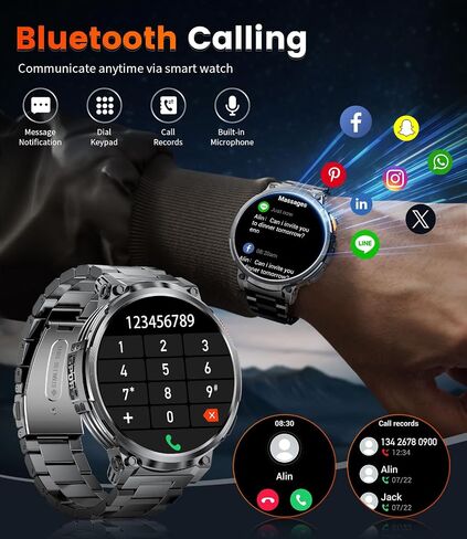 FOXBOX 1.85" IPS Ultra Screen Smartwatch with LED Flashlight for Android iOS, 55mm Military Smart Watches for Men, IP68 Waterproof, Make/Answer Call, 24H Heart Rate, 730mAh, 100+ Sports in Saudi Arabia