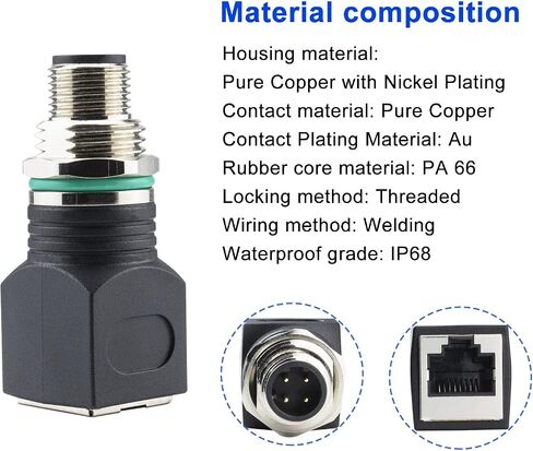 M12 to RJ45 4-Pin Female Adapter, IP68 Waterproof, Shielded, 100% Connectivity in Kuwait