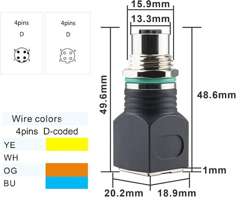 M12 to RJ45 4-Pin Female Adapter, IP68 Waterproof, Shielded, 100% Connectivity in Kuwait