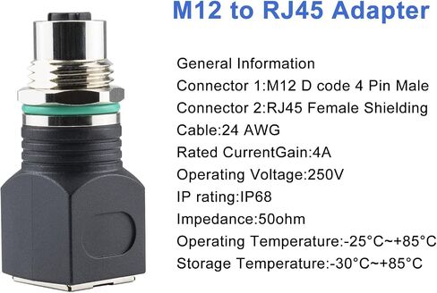 M12 to RJ45 4-Pin Female Adapter, IP68 Waterproof, Shielded, 100% Connectivity in Kuwait