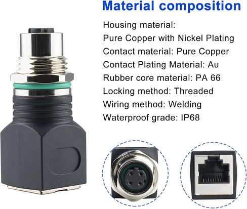M12 to RJ45 4-Pin Female Adapter, IP68 Waterproof, Shielded, 100% Connectivity in Kuwait