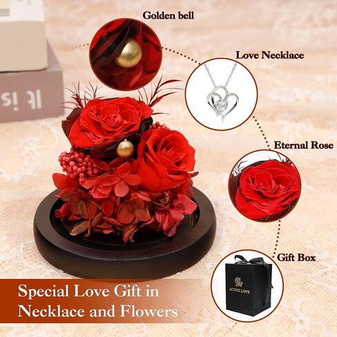 وردة حقيقية محفوظة مع قلادة "I Love You" بـ 100 لغة - هدايا خالدة للصديقة والزوجة والنساء - مثالية لعيد الميلاد وعيد الحب وعيد الأم وأعياد الميلاد والذكرى السنوية وعيد الشكر in Kuwait
