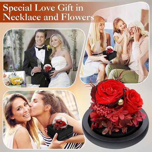 وردة حقيقية محفوظة مع قلادة "I Love You" بـ 100 لغة - هدايا خالدة للصديقة والزوجة والنساء - مثالية لعيد الميلاد وعيد الحب وعيد الأم وأعياد الميلاد والذكرى السنوية وعيد الشكر in Kuwait