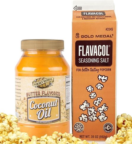 Ultimate Movie Theater Popcorn Kit - Flavacol Salt (35 oz) & Golden Barrel Butter Flavored Coconut Oil (32 oz) - Real Theatre Ingredients, No Dairy, Gluten Free/Vegan, Non-GMO, Kosher in Saudi Arabia